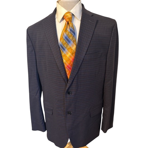 Izod Other - Izod Blazer Sz 46L Blue Multi Color Windowpane Plaid Preppy Sports Coat Jacket